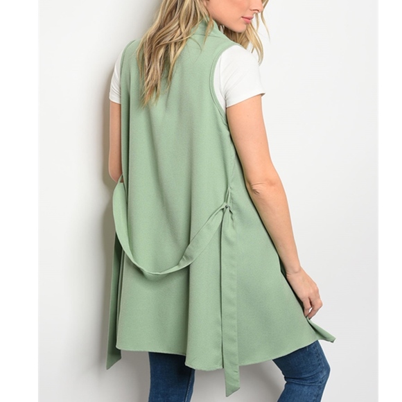 Sage Green Sleeveless Vested Cardigan - Picture 2 of 5